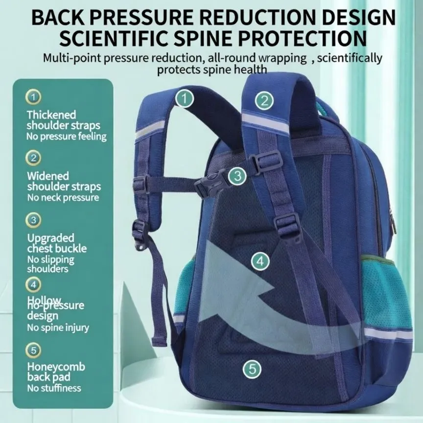 Waterproof Primary School Backpack - Large Capacity 1-6 Grade Boys Girls Bookbag - Lightweight Ergonomic Relief School Bag - Multi-Pocket Durable Student Knapsack thumbnail 4