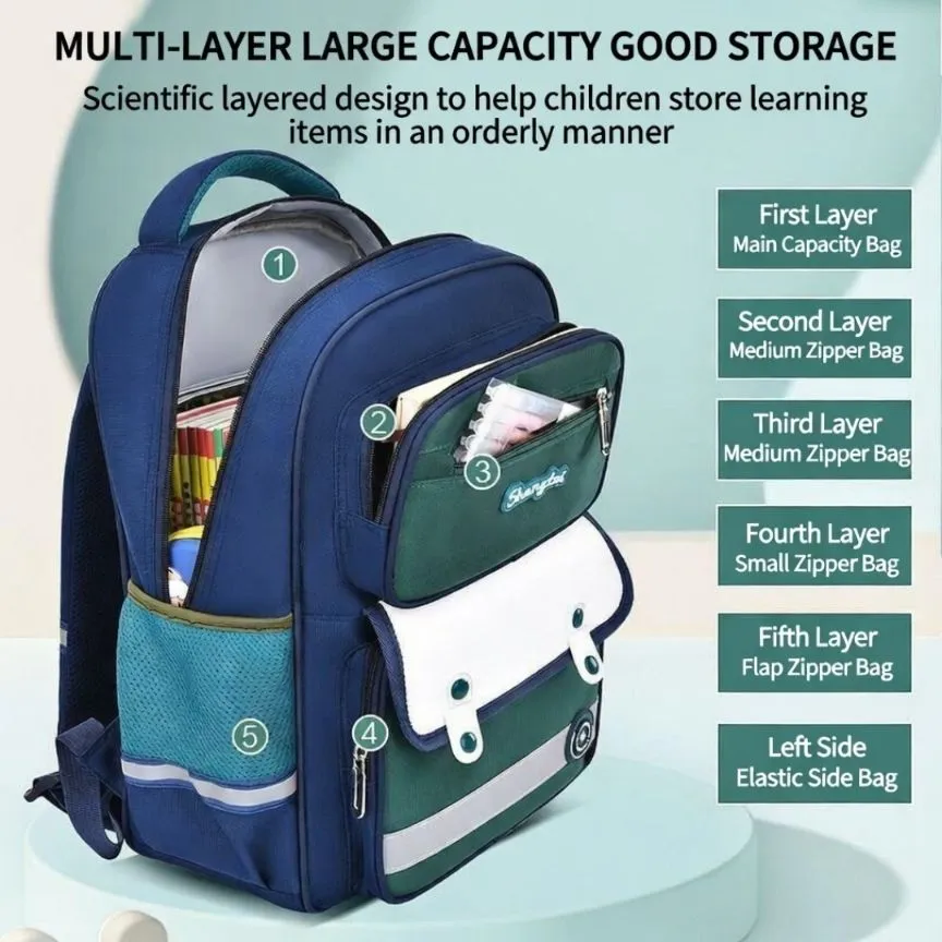 Waterproof Primary School Backpack - Large Capacity 1-6 Grade Boys Girls Bookbag - Lightweight Ergonomic Relief School Bag - Multi-Pocket Durable Student Knapsack thumbnail 6