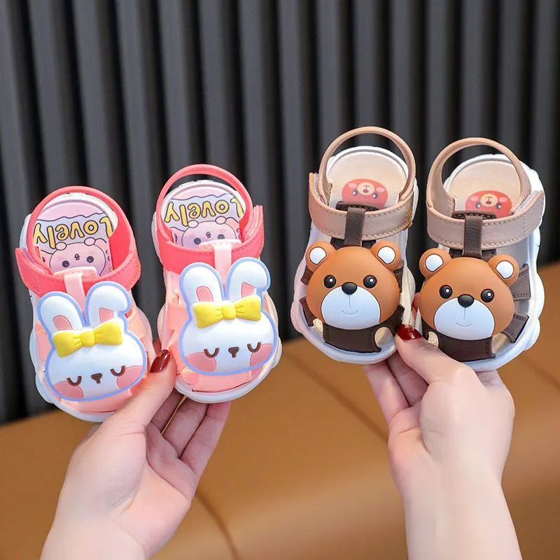 Baby Sandals Soft Sole Anti-Slip - Kids Summer Shoes Closed-Toe Protection - Cartoon Toddler Walking Shoes - Breathable Lightweight Infant Footwear thumbnail 4