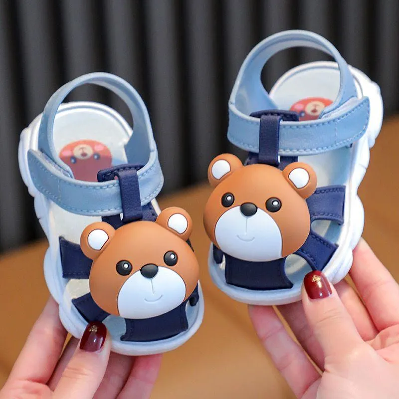 Baby Sandals Soft Sole Anti-Slip - Kids Summer Shoes Closed-Toe Protection - Cartoon Toddler Walking Shoes - Breathable Lightweight Infant Footwear thumbnail 2