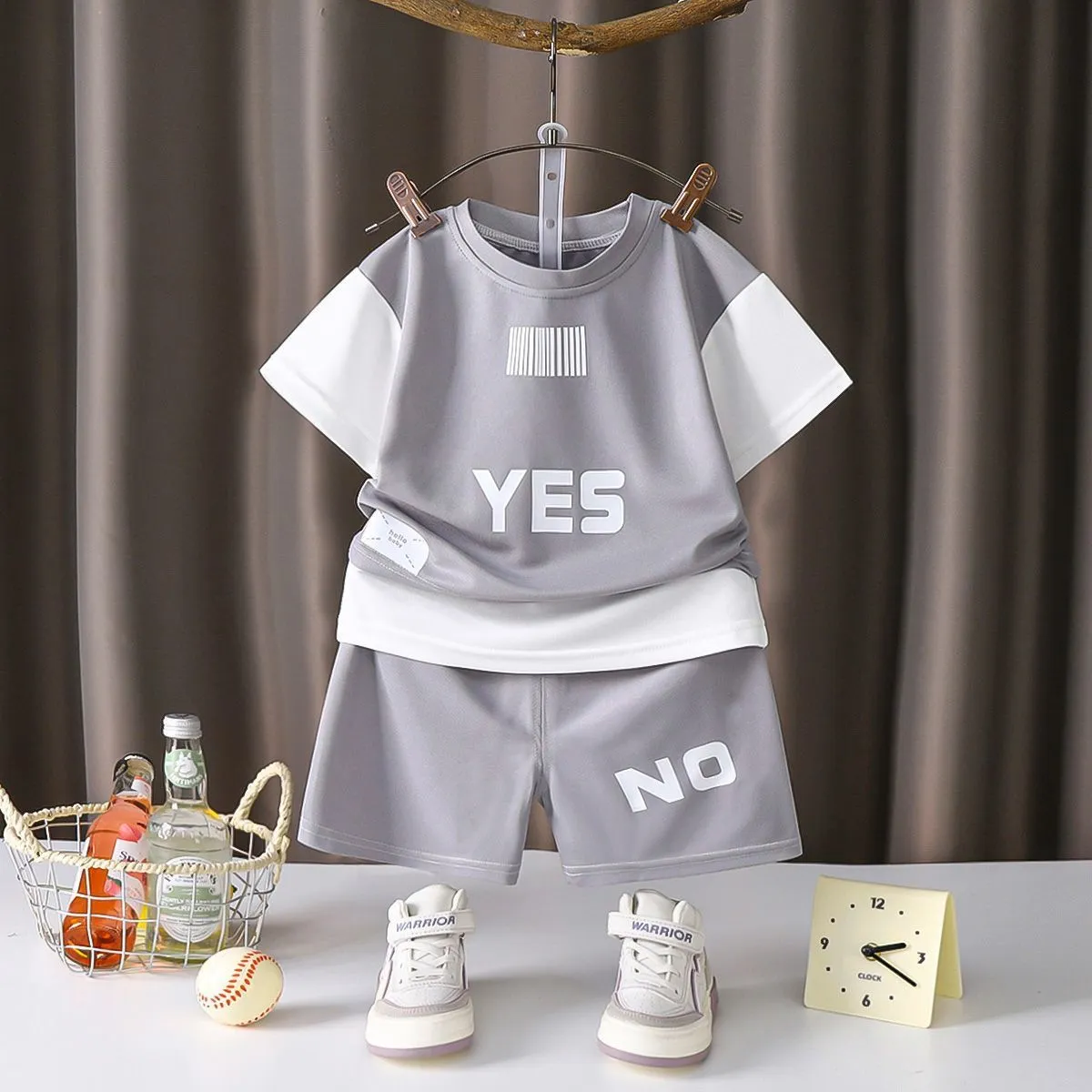 Boys 2-Piece Summer Clothing Set - 2025 New Trendy Kids Short Sleeve Outfit - Lightweight & Breathable Outdoor Casual Wear for Boys - Stylish Short Set thumbnail 2