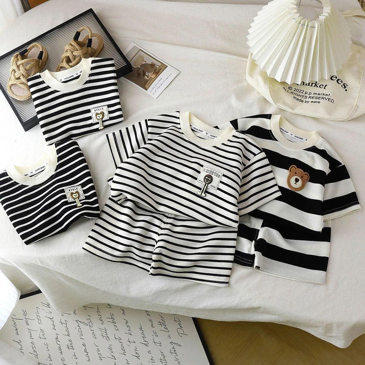 ​[2026 New Arrival] Kids Summer Striped Fashion Set - Trendy Korean Style Short Sleeve & Shorts 2-Piece - Ultra-Soft Casual Outfit for Stylish Boys & Girls thumbnail 9