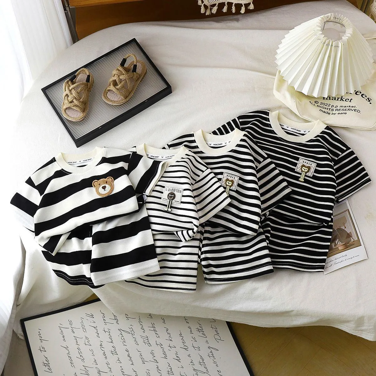 ​[2026 New Arrival] Kids Summer Striped Fashion Set - Trendy Korean Style Short Sleeve & Shorts 2-Piece - Ultra-Soft Casual Outfit for Stylish Boys & Girls thumbnail 13