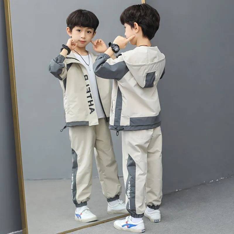 ​[2026 New Arrival] Boys 2-Piece Spring Tracksuit - Trendy & Handsome Sports Set for Big Kids - High-Quality Breathable Jacket & Joggers Outfit for Active Boys thumbnail 1