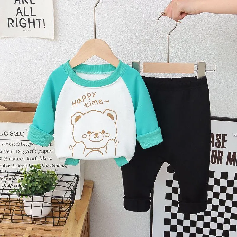 [2026 New Spring] Cute Cartoon Toddler Sweatsuit - Soft Cotton Hoodie & Jogger Set for Boys & Girls - Trendy 2-Piece "Ins" Style Outfit for Infants & Little Kids thumbnail 10