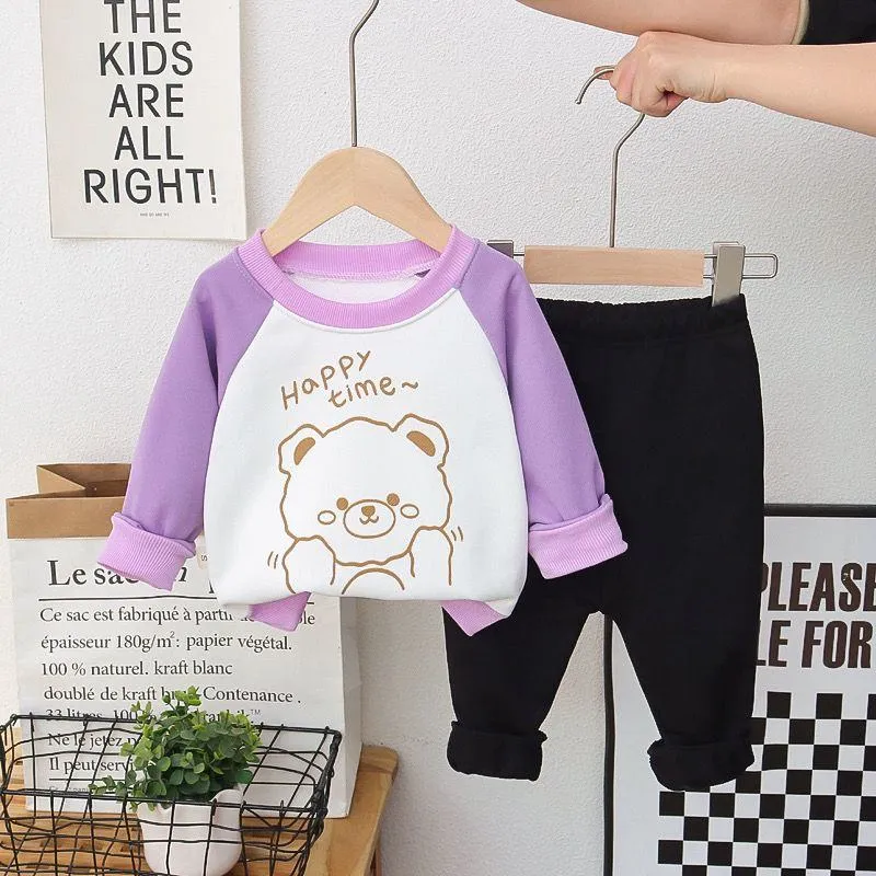 [2026 New Spring] Cute Cartoon Toddler Sweatsuit - Soft Cotton Hoodie & Jogger Set for Boys & Girls - Trendy 2-Piece "Ins" Style Outfit for Infants & Little Kids thumbnail 9