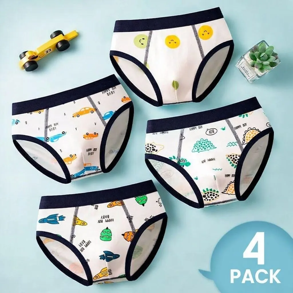 [Class A 100% Pure Cotton] Boys Briefs - 4-Pack Ultra-Soft & Breathable Underwear for Toddlers & Elementary Students - Ages 3-12 - Skin-Friendly & No-Pinch Fit thumbnail 1