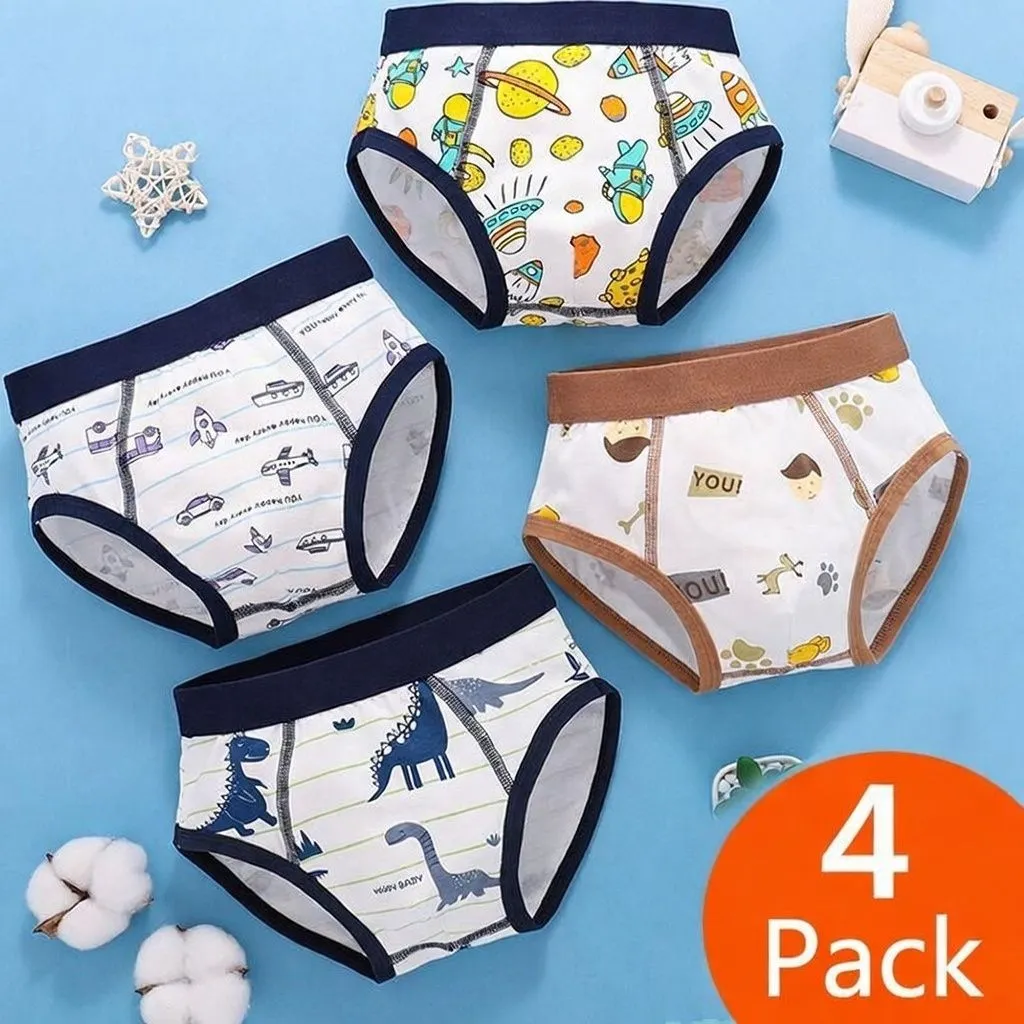 [Class A 100% Pure Cotton] Boys Briefs - 4-Pack Ultra-Soft & Breathable Underwear for Toddlers & Elementary Students - Ages 3-12 - Skin-Friendly & No-Pinch Fit thumbnail 4