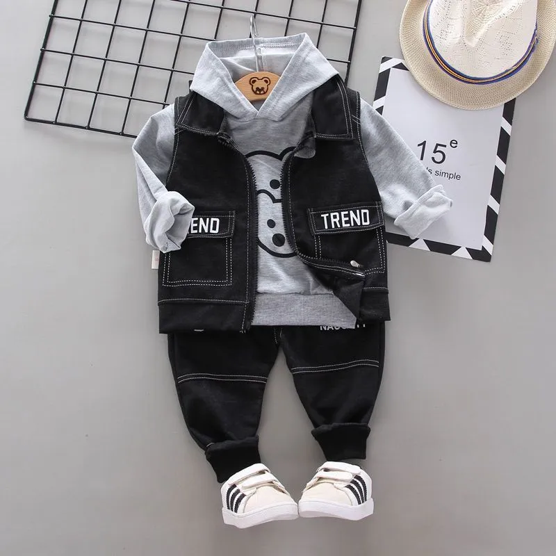 2026 New] Boys 3-Piece Spring/Autumn Clothing Set - Trendy Hoodie, Vest & Joggers - Modern "Ins" Style Layering Outfit for Toddlers & Little Boys thumbnail 3