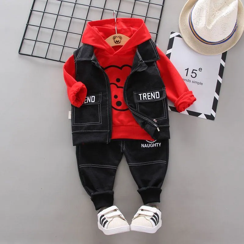 2026 New] Boys 3-Piece Spring/Autumn Clothing Set - Trendy Hoodie, Vest & Joggers - Modern "Ins" Style Layering Outfit for Toddlers & Little Boys thumbnail 4