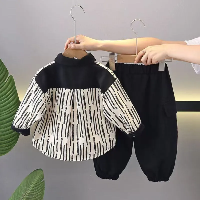 [2026 New] Boys 2-Piece Spring Shirt Set - Handsome "Mini-Gentleman" Long Sleeve Button-Down & Trousers - Trendy Autumn Outfit for Toddlers & Kids thumbnail 6