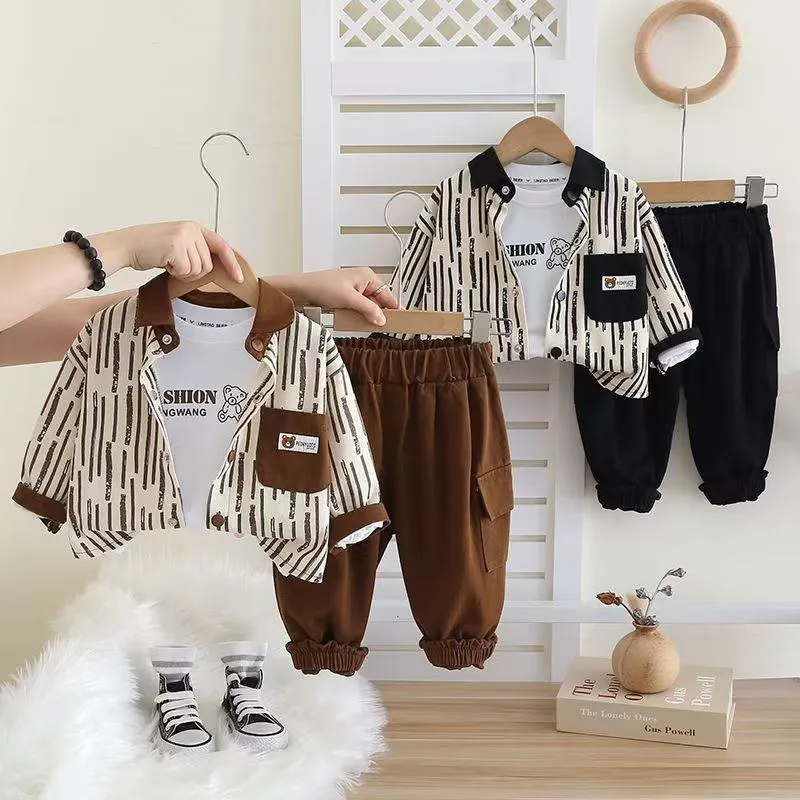 [2026 New] Boys 2-Piece Spring Shirt Set - Handsome "Mini-Gentleman" Long Sleeve Button-Down & Trousers - Trendy Autumn Outfit for Toddlers & Kids thumbnail 4