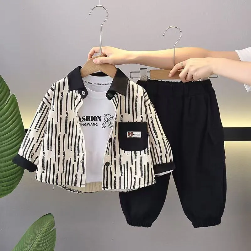 [2026 New] Boys 2-Piece Spring Shirt Set - Handsome "Mini-Gentleman" Long Sleeve Button-Down & Trousers - Trendy Autumn Outfit for Toddlers & Kids thumbnail 3