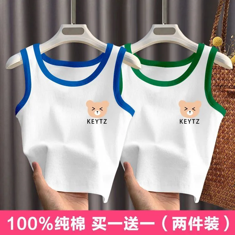 [Grade A 100% Pure Cotton] Kids Summer Tank Top - Ultra-Thin & Breathable Sleeveless Shirt for Boys & Girls - Modern "Ins" Style Aesthetic Summer Top thumbnail 2