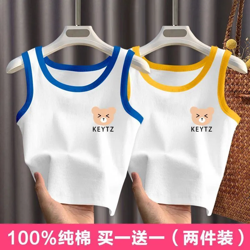 [Grade A 100% Pure Cotton] Kids Summer Tank Top - Ultra-Thin & Breathable Sleeveless Shirt for Boys & Girls - Modern "Ins" Style Aesthetic Summer Top thumbnail 3