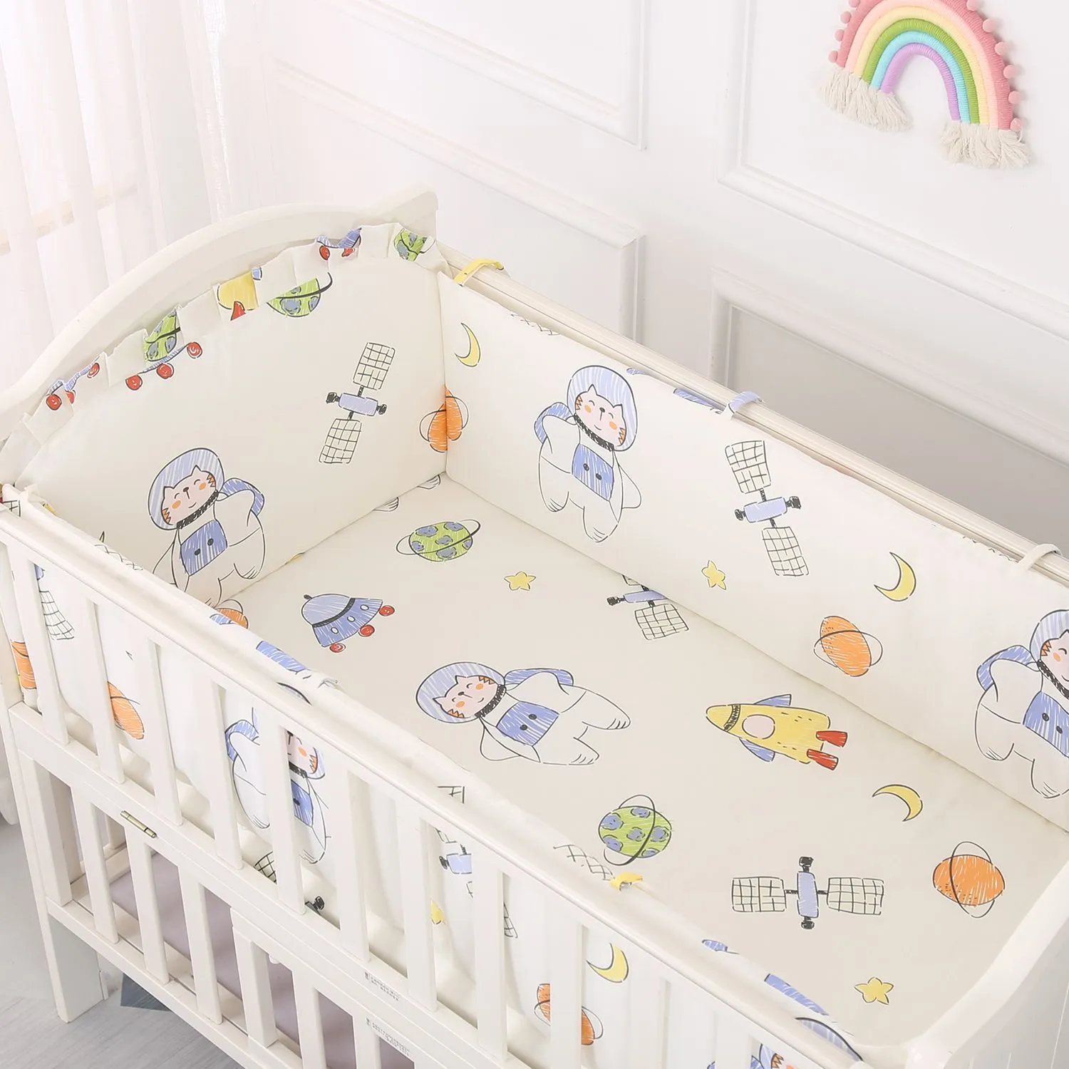 [Class A 100% Cotton] Baby Crib Bumper Set - Breathable Anti-Collision Soft Padding for Infants - Protective Rail Guards - 4/5/6 Piece Sets - Custom Sizes Available thumbnail 10