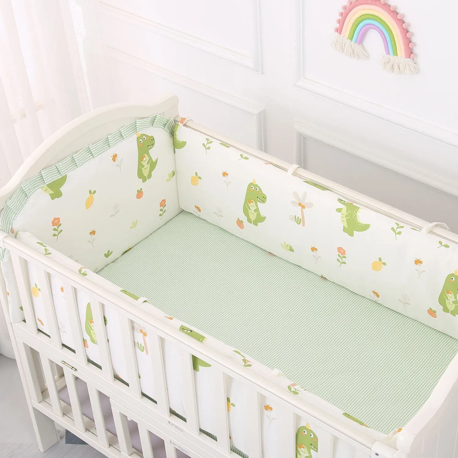 [Class A 100% Cotton] Baby Crib Bumper Set - Breathable Anti-Collision Soft Padding for Infants - Protective Rail Guards - 4/5/6 Piece Sets - Custom Sizes Available thumbnail 9