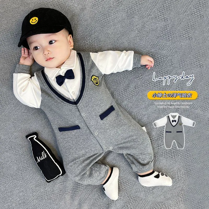 [2026 Special Occasion] Baby Boy Gentleman Onesie with Bow Tie - Perfect for First Birthday, 100-Day Celebration & Full Moon Party - Soft Cotton Romper for Infants thumbnail 3