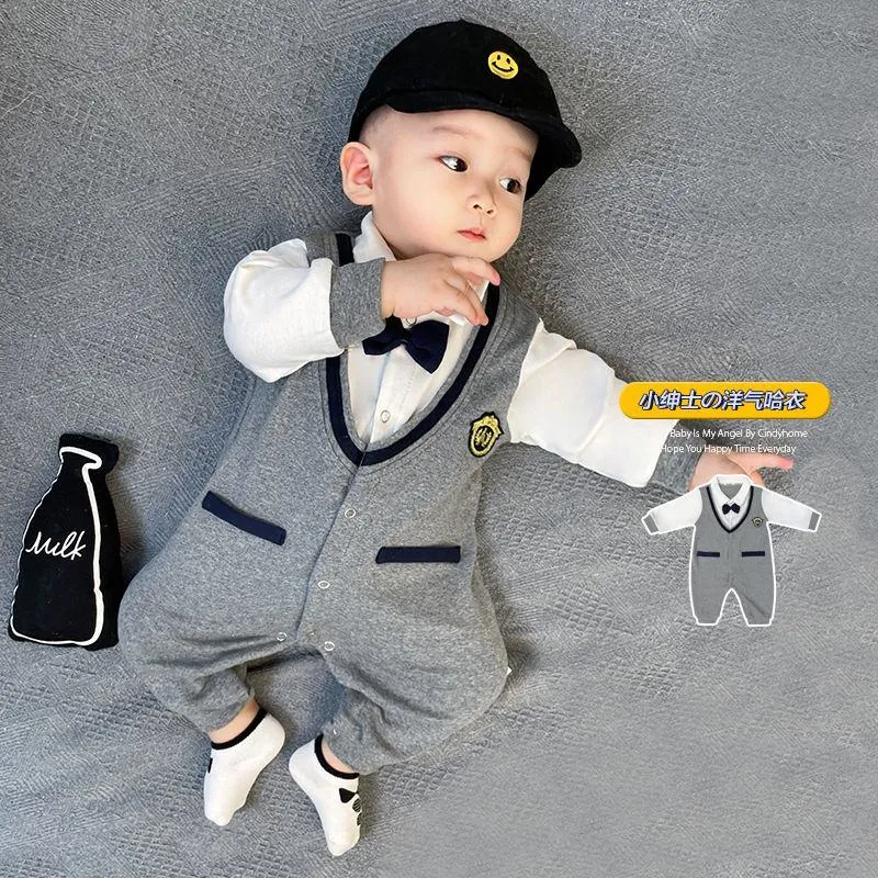 [2026 Special Occasion] Baby Boy Gentleman Onesie with Bow Tie - Perfect for First Birthday, 100-Day Celebration & Full Moon Party - Soft Cotton Romper for Infants thumbnail 2