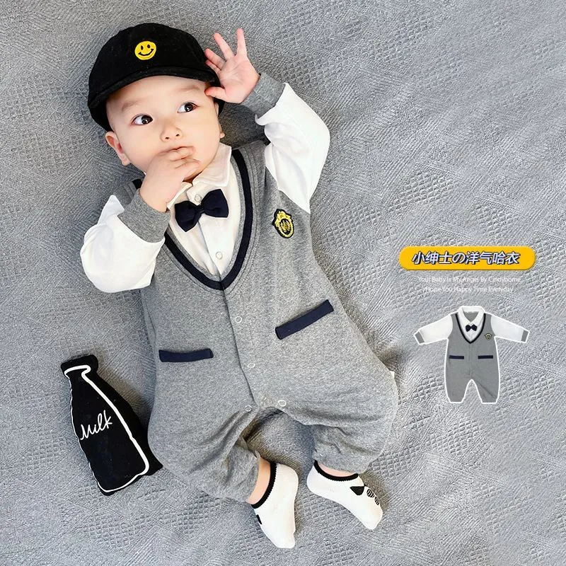 [2026 Special Occasion] Baby Boy Gentleman Onesie with Bow Tie - Perfect for First Birthday, 100-Day Celebration & Full Moon Party - Soft Cotton Romper for Infants thumbnail 4