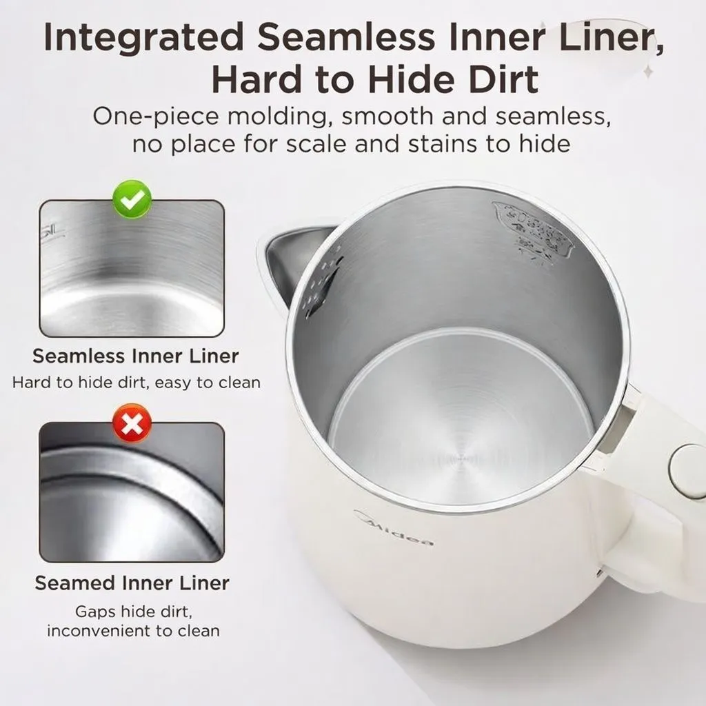 Midea 1.5L/1.7L Electric Kettle | 304 Food-Grade Stainless Steel Seamless Liner | 1500W Fast Boil with Auto Shut-Off & Boil-Dry Protection | Durable Integrated Household Water Boiler showcase 4