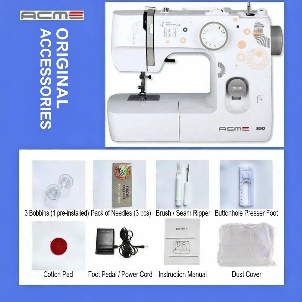 ACME 590 Portable Electric Household Sewing Machine with 4-Step Buttonhole and Multi-Stitch Selection for Beginners thumbnail 4