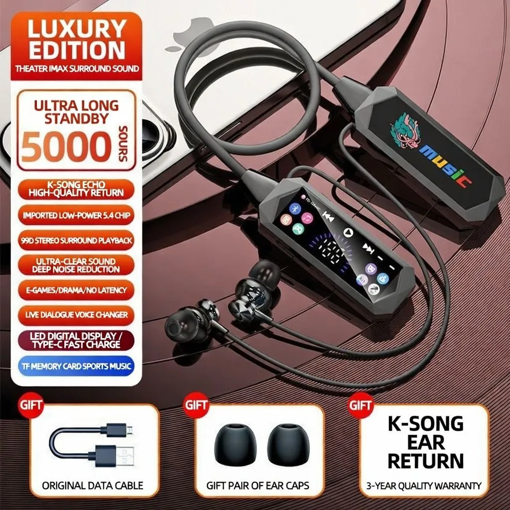 Shanshui KA1 Wireless Bluetooth Neckband Earphones – Noise Cancelling Sports Headphones with TF Card, Long Battery Life thumbnail 4