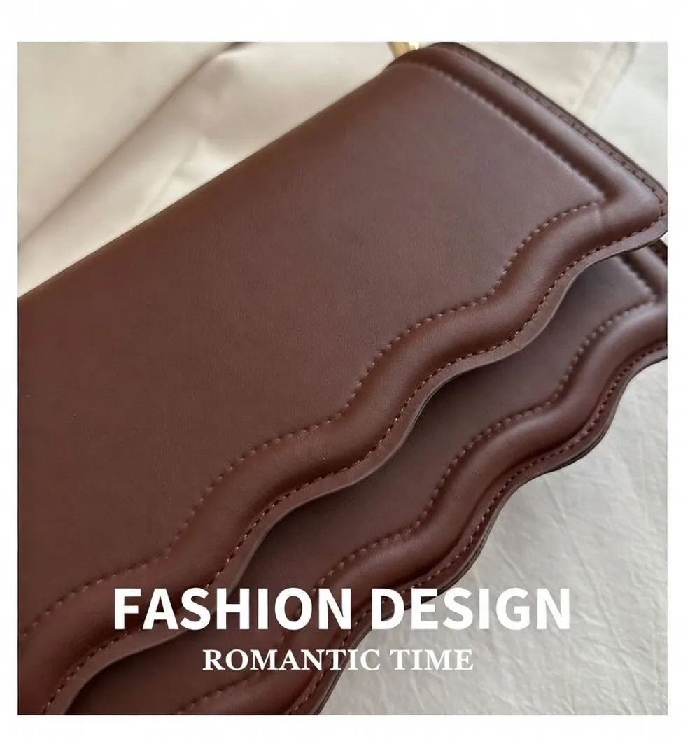 Women's Wavy Edge Flap Handbag Scalloped Layered Shoulder Bag Modern Rectangular Purse in 6 Vibrant Colors showcase 6