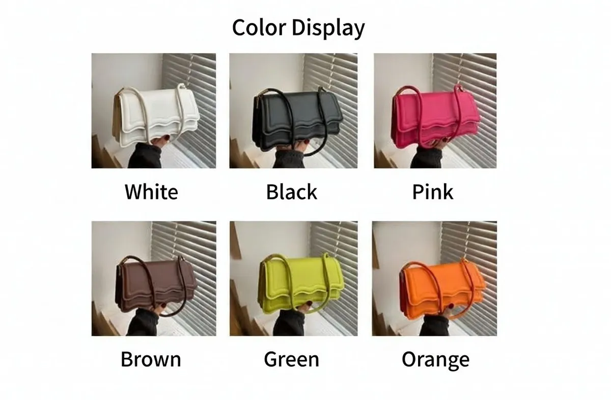Women's Wavy Edge Flap Handbag Scalloped Layered Shoulder Bag Modern Rectangular Purse in 6 Vibrant Colors showcase 4
