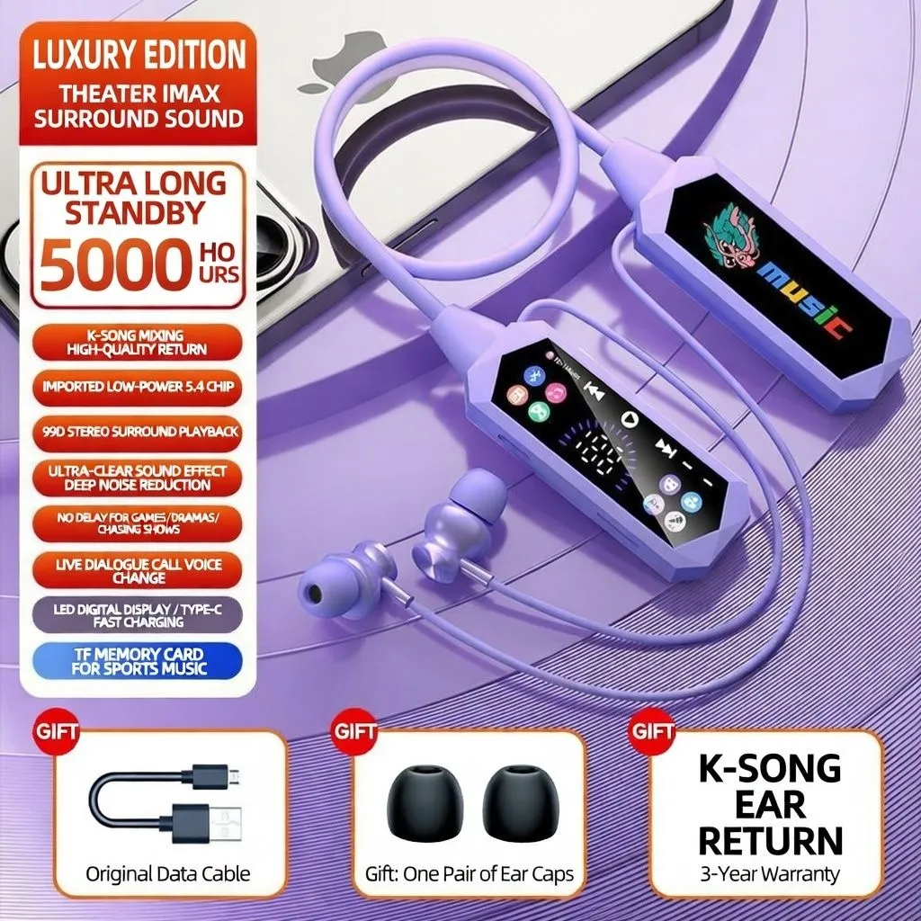 Shanshui KA1 Wireless Bluetooth Neckband Earphones – Noise Cancelling Sports Headphones with TF Card, Long Battery Life thumbnail 6