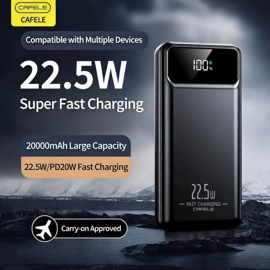 Cafela 20,000mAh Power Bank 22.5W Super Fast Charge | PD 20W/27W Bi-Directional Quick Charge | Portable External Battery with LED Display for iPhone, Huawei, Xiaomi & Samsung thumbnail 1
