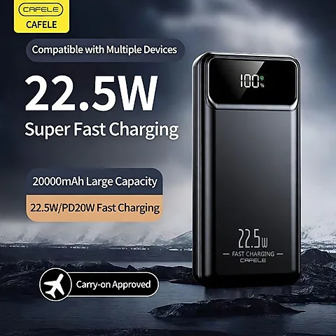 Cafela 20,000mAh Power Bank 22.5W Super Fast Charge | PD 20W/27W Bi-Directional Quick Charge | Portable External Battery with LED Display for iPhone, Huawei, Xiaomi & Samsung