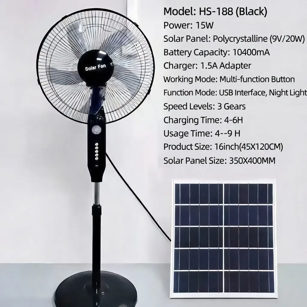 16-Inch Rechargeable Solar Fan – Dual Power (Plug-in & Battery) Quiet High-Speed Table Fan for Outdoor, Dorm & Stall Use thumbnail 4
