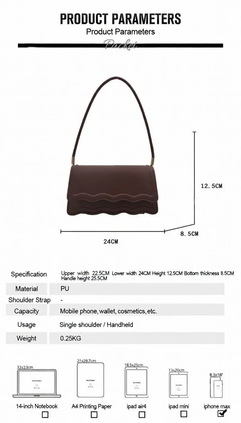 Women's Wavy Edge Flap Handbag Scalloped Layered Shoulder Bag Modern Rectangular Purse in 6 Vibrant Colors showcase 5