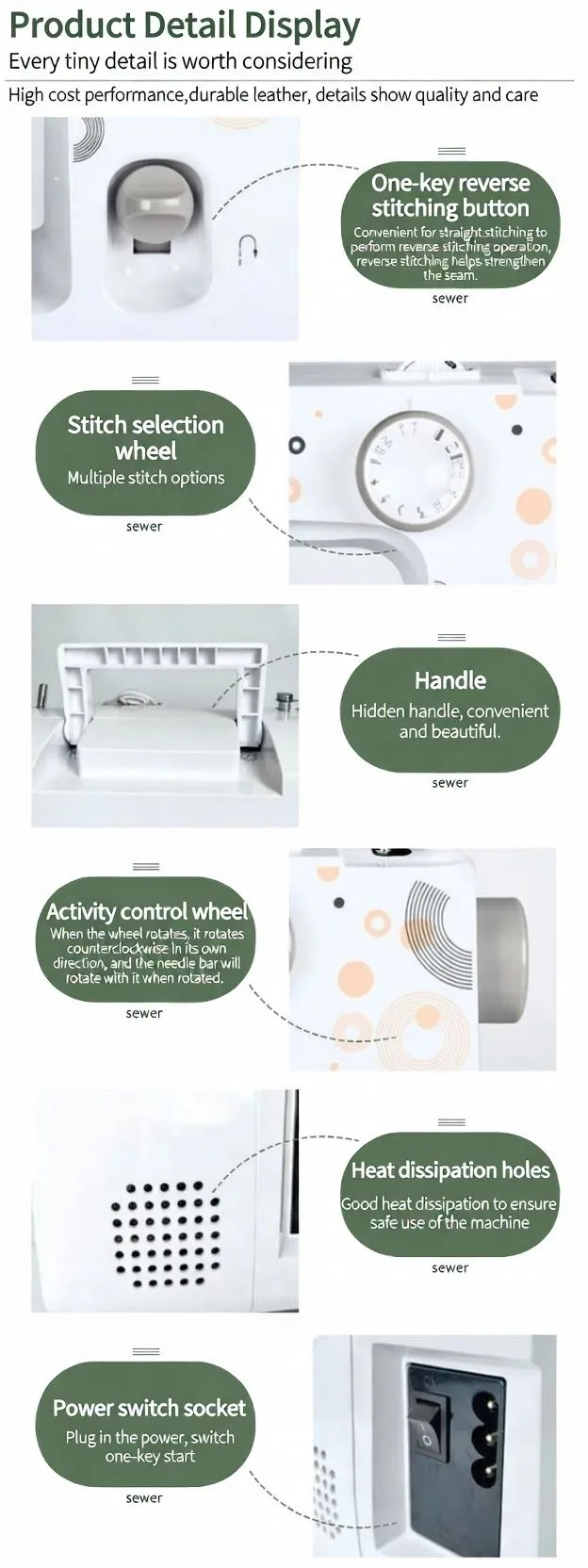 ACME 590 Portable Electric Household Sewing Machine with 4-Step Buttonhole and Multi-Stitch Selection for Beginners showcase 4