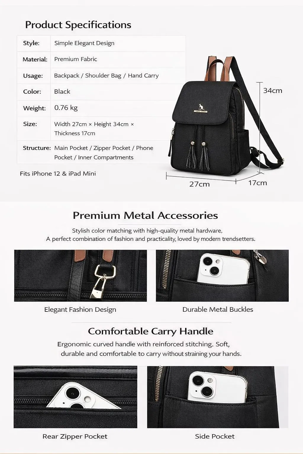 Oxford Cloth Women's Backpack Large Capacity Travel Backpack Fashion Casual School Travel Shoulder Bag showcase 1
