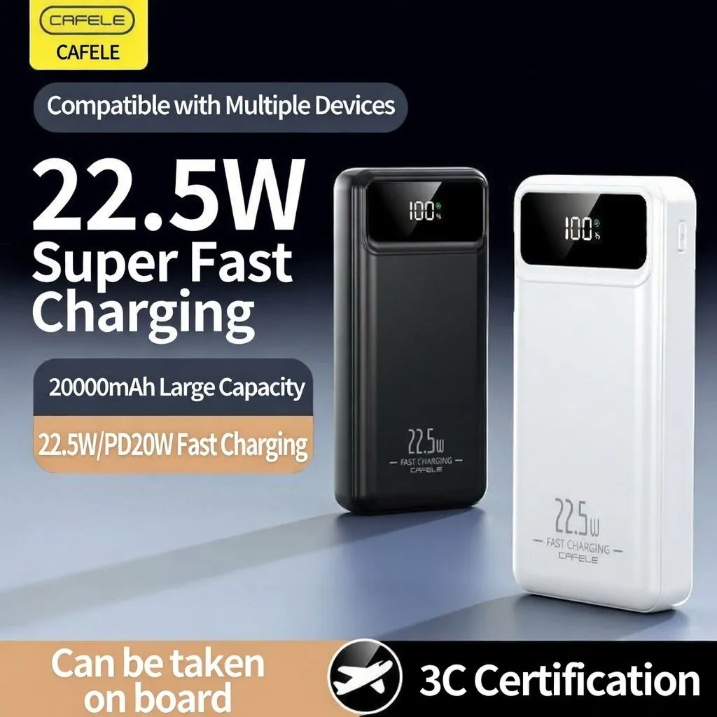 Cafela 20,000mAh Power Bank 22.5W Super Fast Charge | PD 20W/27W Bi-Directional Quick Charge | Portable External Battery with LED Display for iPhone, Huawei, Xiaomi & Samsung showcase 1