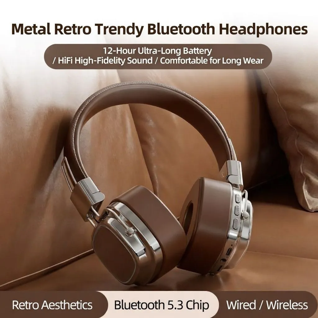 Retro Stylish Over-Ear Bluetooth Headphones Wireless High-Quality Headset with Mic for Android, iPhone, Music, Calls, and Gaming thumbnail 5