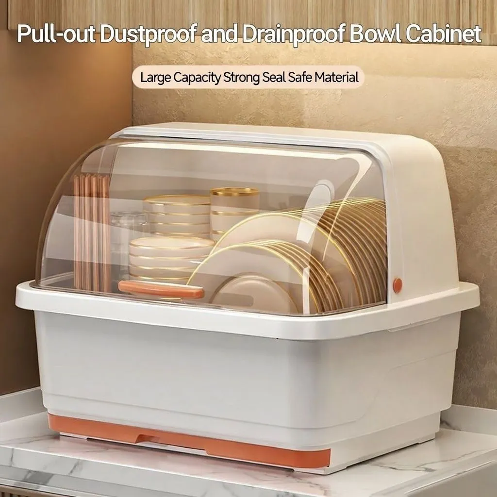 2026 Multi-Functional Kitchen Dish Drying Rack with Dust-Proof Lid | Large Capacity Tableware Storage Box & Drainer | Space-Saving Plastic Cupboard for Bowls, Plates & Utensils showcase 2