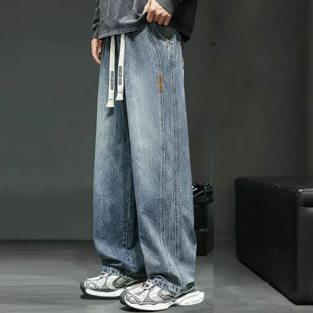 Men's Loose Straight Leg Jeans 2023 Autumn Winter American Retro Casual Riding Pants thumbnail 1