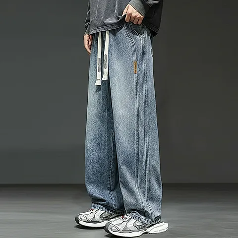 Men's Loose Straight Leg Jeans 2023 Autumn Winter American Retro Casual Riding Pants