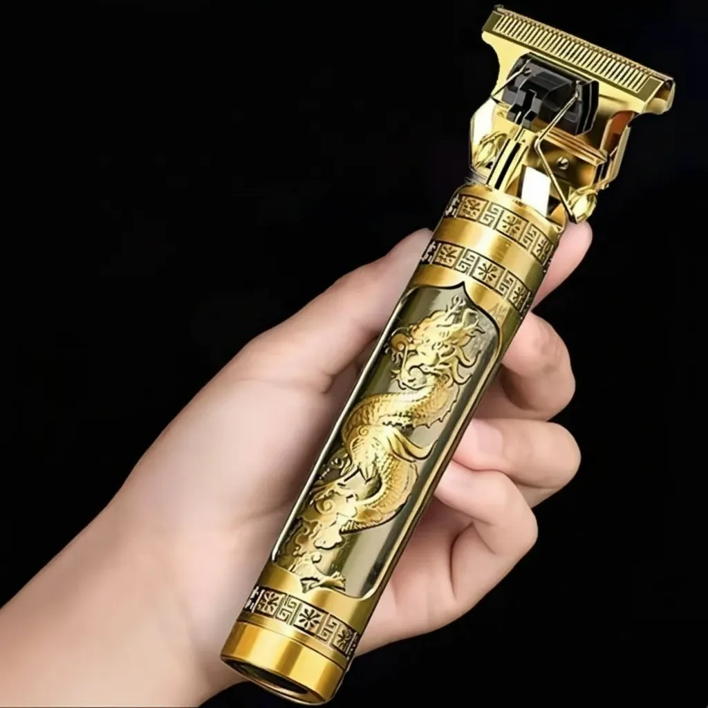 New Golden Dragon Texture Retro Oil Head Electric Hair Clipper Trimmer for Men, Beard Shaver, and Razor - Professional Grooming Tool - Image 1