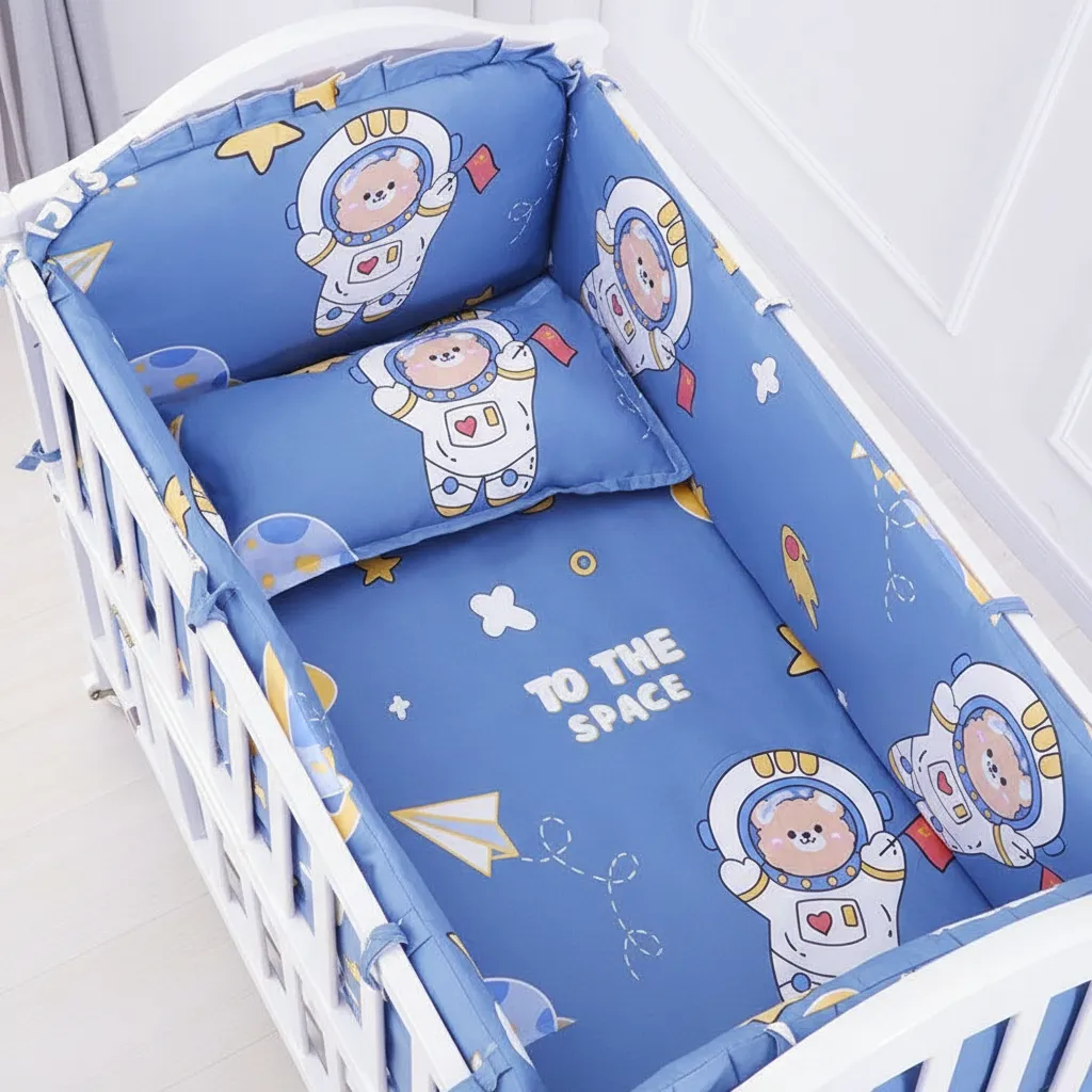 [Class A 100% Cotton] Baby Crib Bumper Set - Breathable Anti-Collision Soft Padding for Infants - Protective Rail Guards - 4/5/6 Piece Sets - Custom Sizes Available thumbnail 1