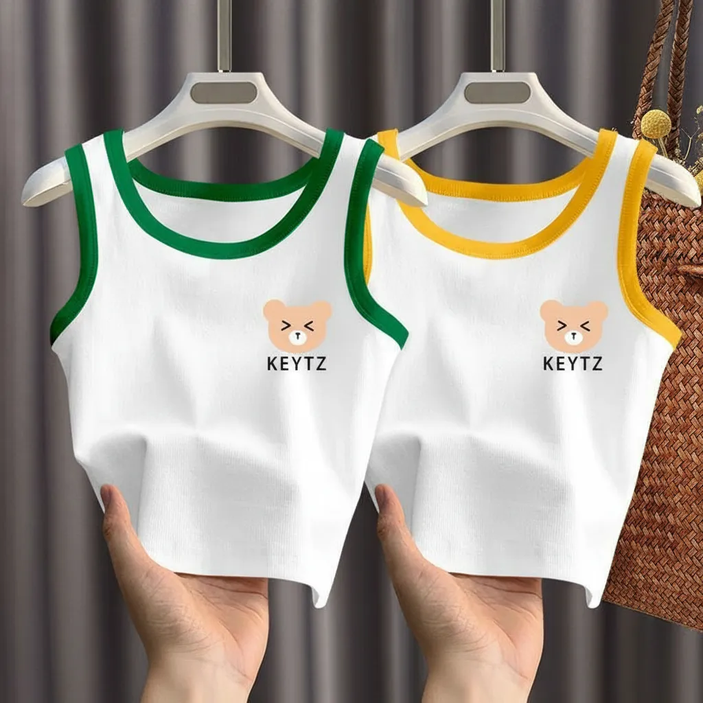 [Grade A 100% Pure Cotton] Kids Summer Tank Top - Ultra-Thin & Breathable Sleeveless Shirt for Boys & Girls - Modern "Ins" Style Aesthetic Summer Top thumbnail 1