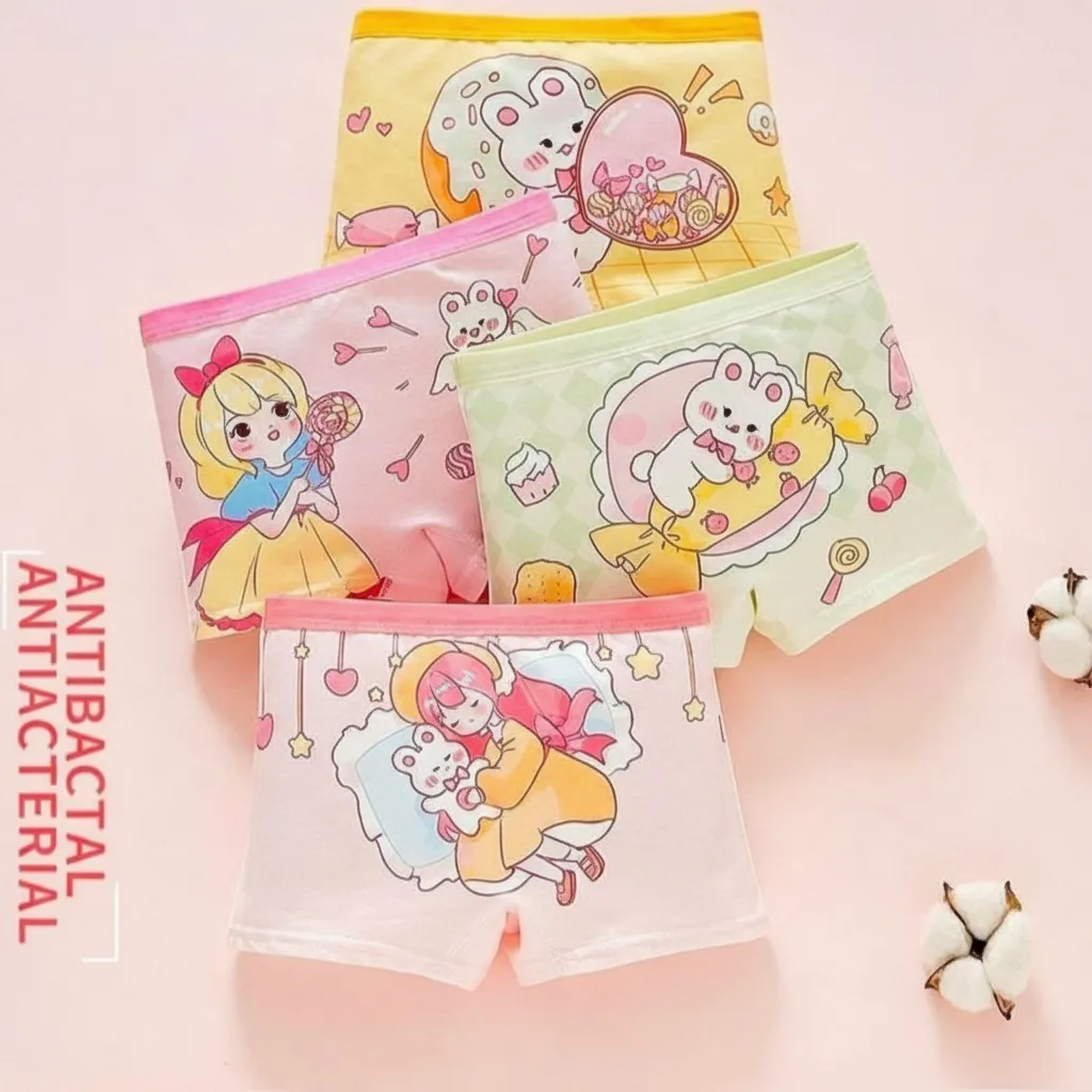 [Class A 100% Pure Cotton] Girls Boxer Briefs - 4-Pack No-Wedgie Underwear for Toddlers & Big Girls - Ultra-Soft & Breathable "Cloud" Fit - Ages 2-12 thumbnail 1
