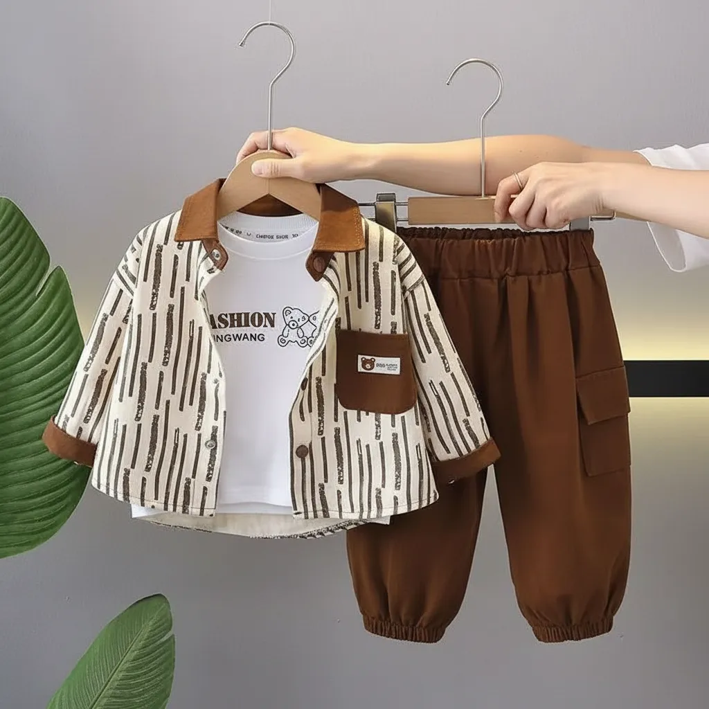 [2026 New] Boys 2-Piece Spring Shirt Set - Handsome "Mini-Gentleman" Long Sleeve Button-Down & Trousers - Trendy Autumn Outfit for Toddlers & Kids thumbnail 1