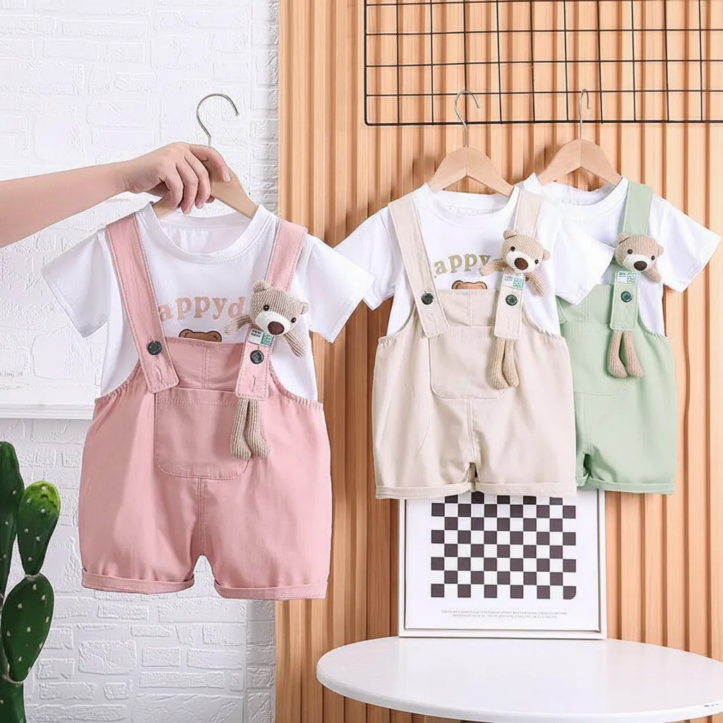 [2026 New Arrival] Kids Summer Color-Block Set - Trendy Korean Style Cartoon Printed Short Sleeve & Shorts 2-Piece - Ultra-Soft Casual Summer Outfit thumbnail 1