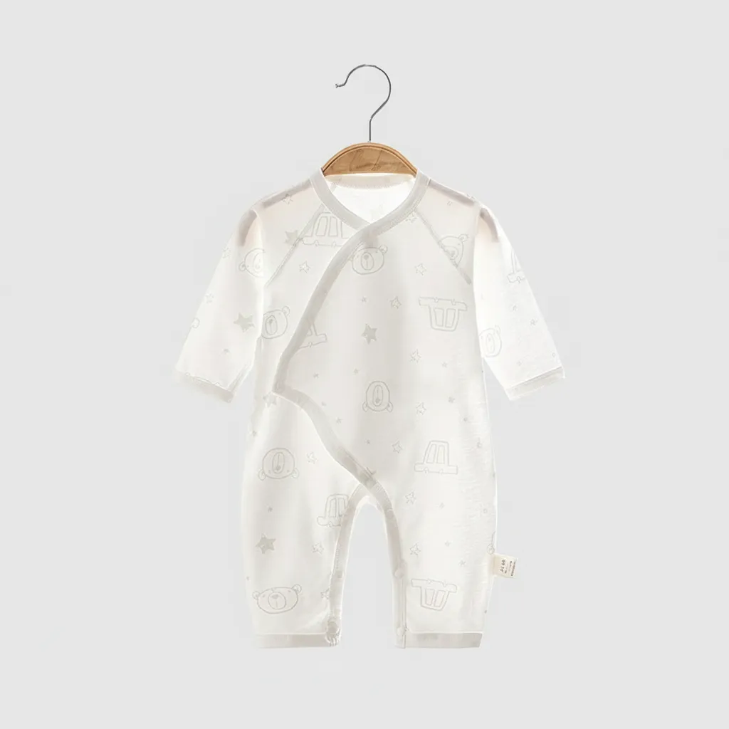 Summer Newborn Baby Pure Cotton One-Piece Bodysuit, Thin Long-Sleeved Air-Conditioned Clothes for Infants, Soft & Breathable Sleepwear - Image 1