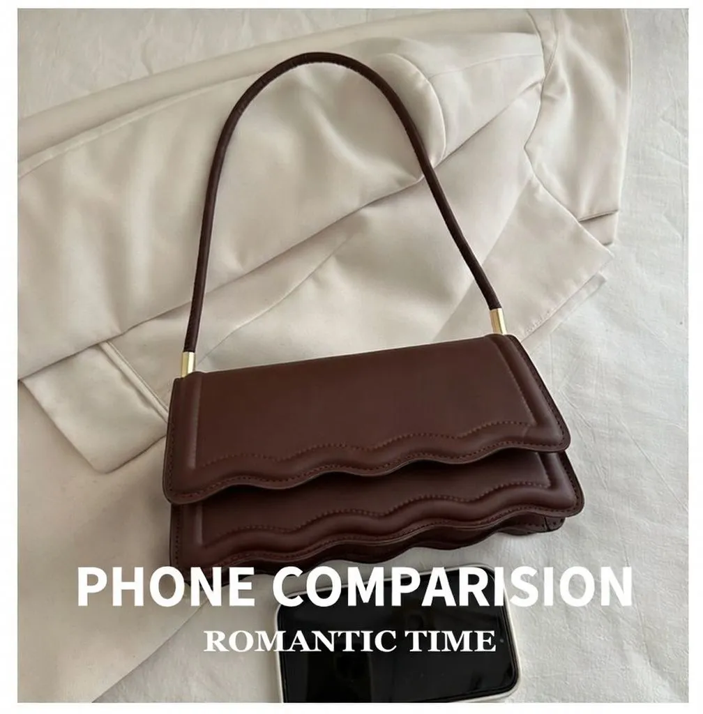 Women's Wavy Edge Flap Handbag Scalloped Layered Shoulder Bag Modern Rectangular Purse in 6 Vibrant Colors showcase 7