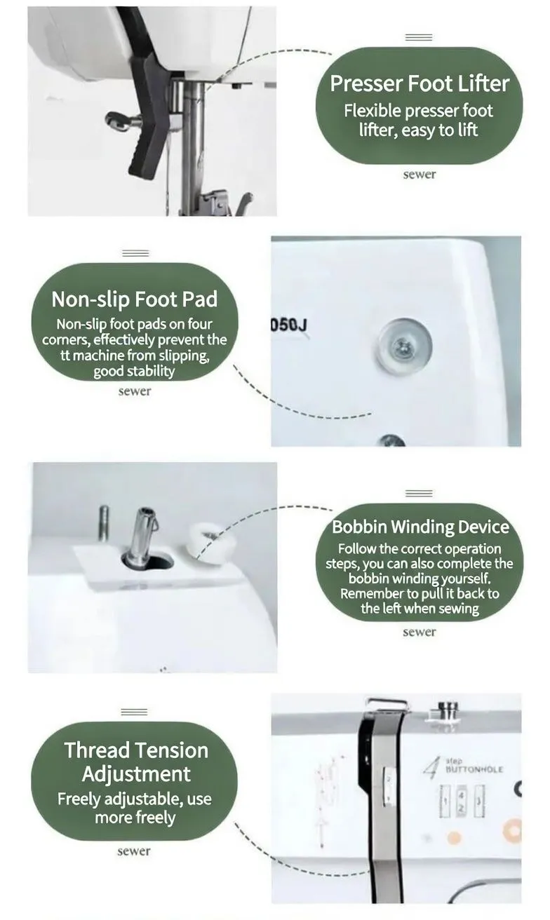 ACME 590 Portable Electric Household Sewing Machine with 4-Step Buttonhole and Multi-Stitch Selection for Beginners showcase 5